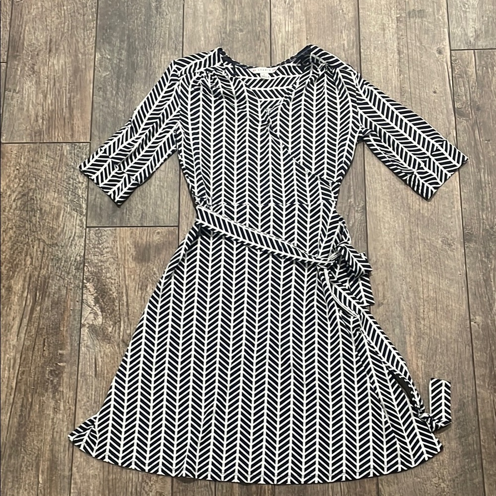 Navy Blue and White Chevron Pattern Dress